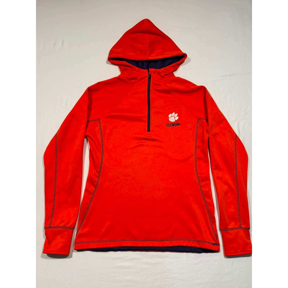 Colosseum Clemson Tigers Womens Orange Quarter Zip Hoodie Thumbholes Large
